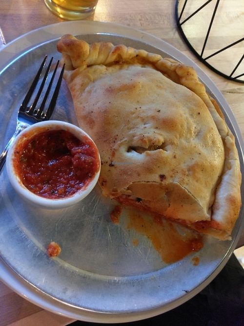 Vegan cheese,  mushroom & sausage calzone  at Bend Pizza Kitchen in Bend
