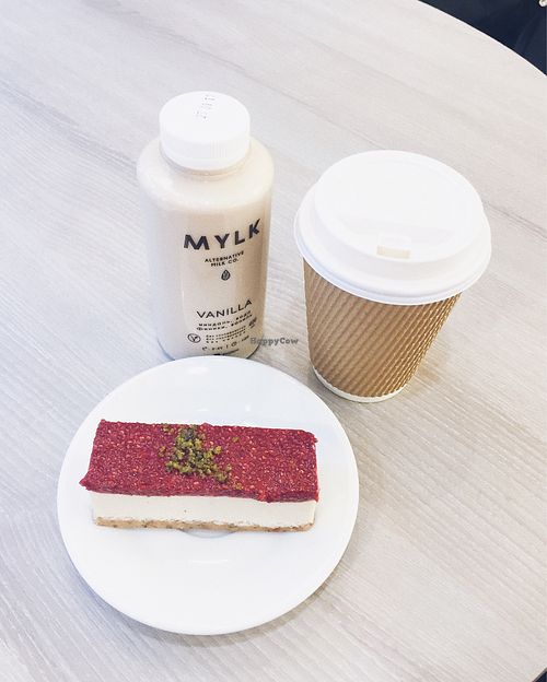 raw cake and coffee with almond milk  at Gorod-sad - Bolshaia Dmitrovka in Moscow