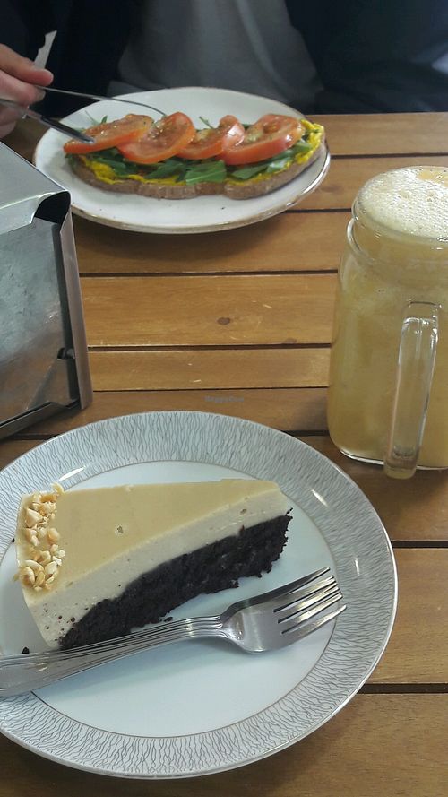 Brownie peanut cake and Hummus sandwich at Sweet Paradise in Tenerife