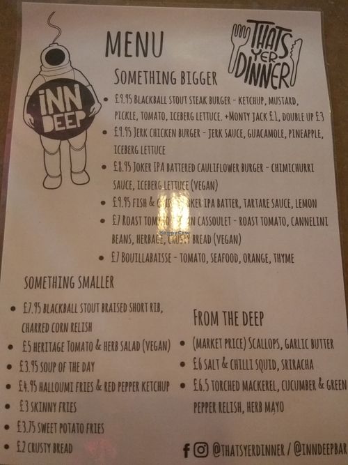 Current menu  at Inn Deep in Glasgow