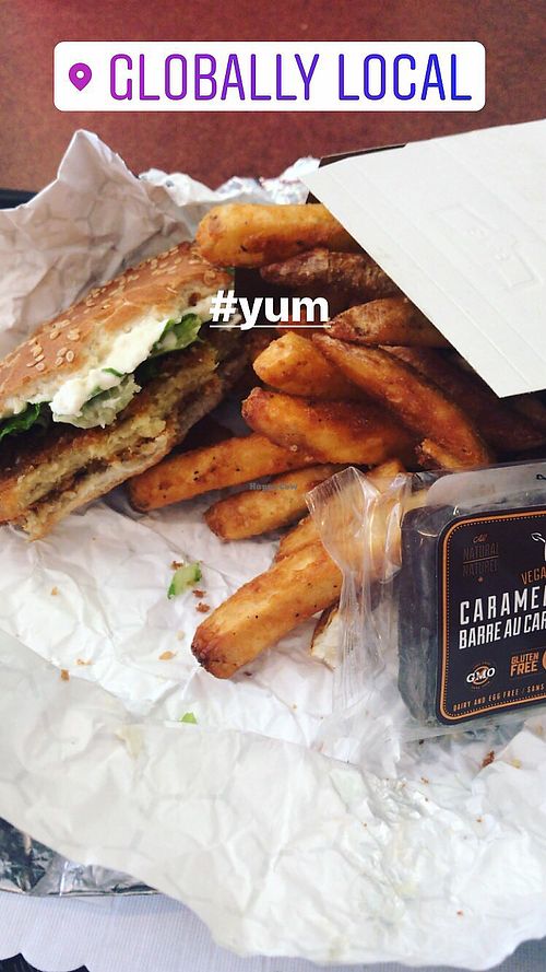 Chicken burger and fries at Globally Local - Dundas in London