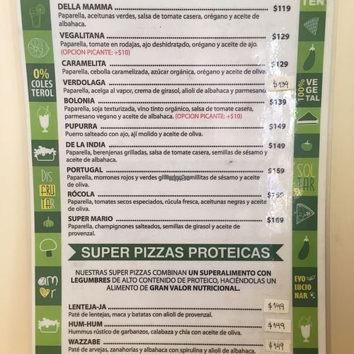 Menu Front at Pizza Vegana - Recoleta in Buenos Aires