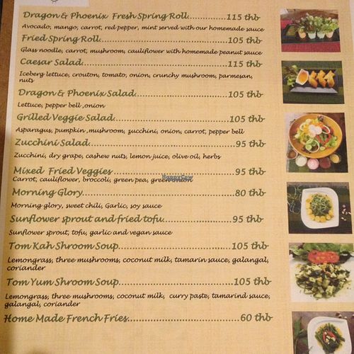 menu at Dragon & Phoenix in Chiang Mai