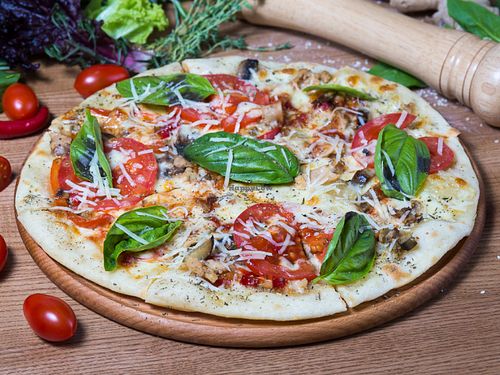 BBQ pizza.
Soya, vegetables, mushrooms, cheese, tomatoes  at GreenBurg  in Dnipropetrovsk