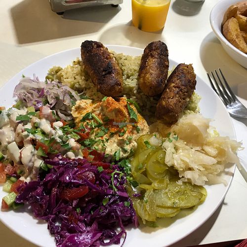 vegan kebab plate  at Falafel Mevorach in Tel Aviv
