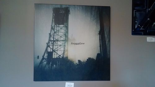 Art work shows famous Welland lift bridge 1 block away. at Black Sheep Lounge in Welland