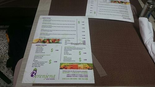 photo of the card to have an idea of the prices  at Avocados in Bogota