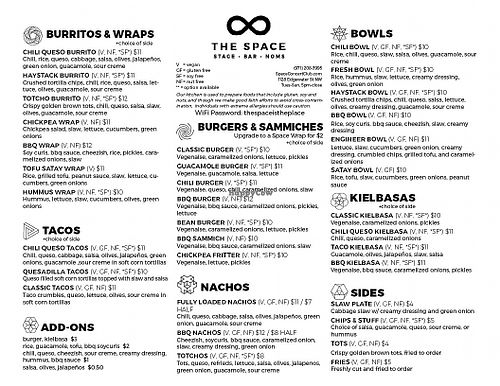 Updated Menu Page 1 at The Space in Salem