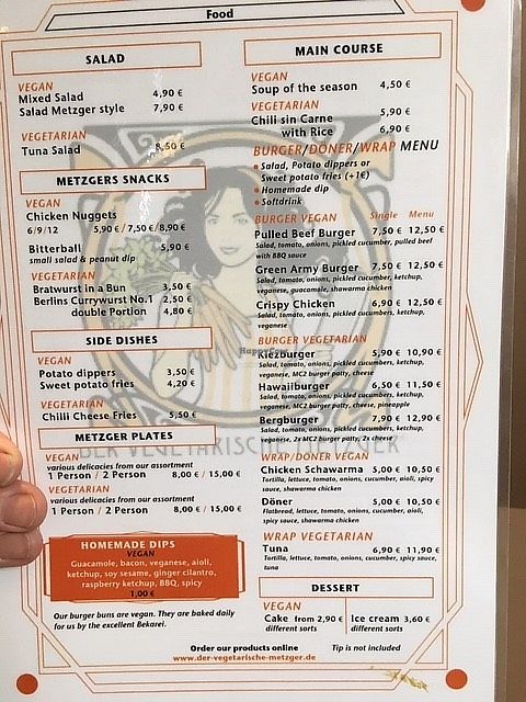 menu at Der Vegetarische Metzger in Berlin