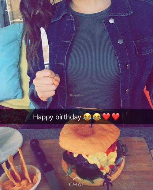 Vegan Nacho Cheeseburger (ignore that I'm holding the knife like a psycho)  at Roark and Co in Fremantle