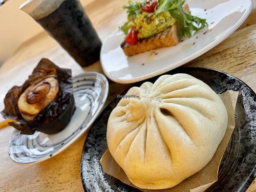 Muffin, avo toast, bro at The Workshop Vegetarian Cafe in North Vancouver