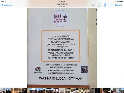 Info card at Cantine Bernardini in Lucca