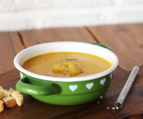 Pumpkin soup also called warm veggie drink (they have 4 different vegan soups) at Good Food in Zagreb