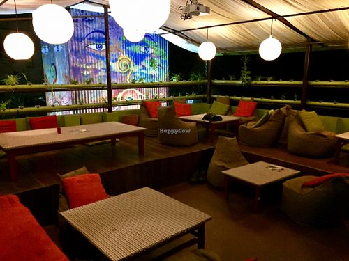 Upstairs cinema area  at Sarangi Vegetarian Restaurant in Kathmandu