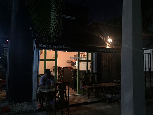 outside at Marvin's Burgers in Playa Del Carmen