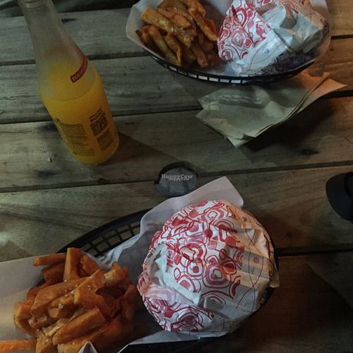 dinner is served  at Marvin's Burgers in Playa Del Carmen