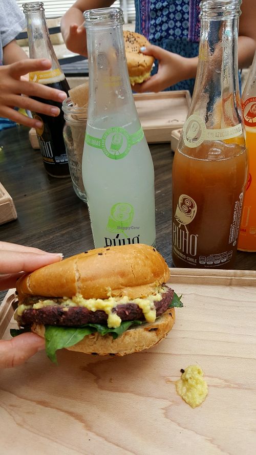 delicious burger and an assortment of Mexican sodas. at Marvin's Burgers in Playa Del Carmen