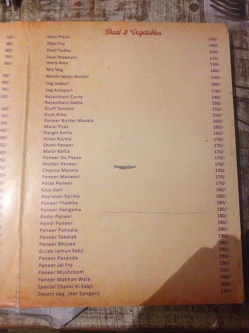 Menu at Jeeman Veg Restaurant in Jodhpur
