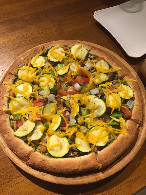 Colourful vegan pizza - good toppings but wasn't as keen on the base  at Tofunia in Taipei
