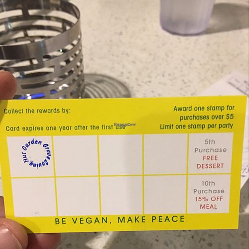 Rewards card at Loving Hut in Garden Grove