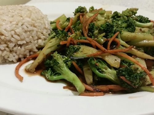 broccoli and brown rice at Loving Hut in Garden Grove