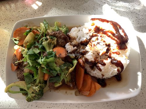 Broccoli bliss with white ricee  at Loving Hut in Garden Grove