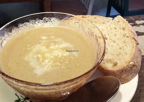 Soup with country bread slice at Pantree in Kuala Lumpur