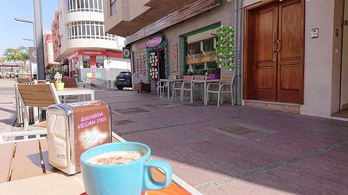 Vegan cappuccino at Delicias y Namaste in Fuerteventura