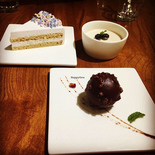 Dessert (coconut cake / lemon cream / Chocolate ball with coffee filling ) at Ru if Vegan in Shanghai