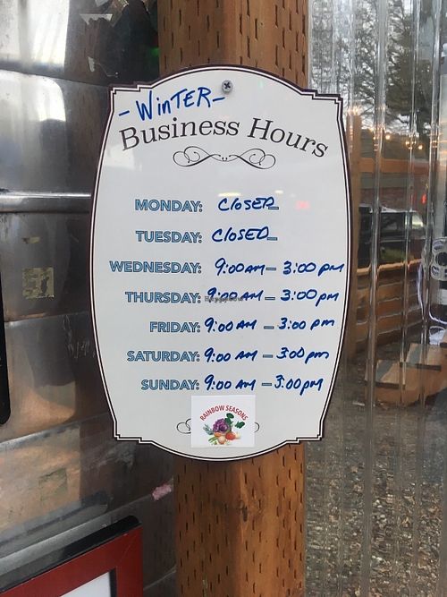 Hours board at Rainbow Seasons - Food Truck in Portland