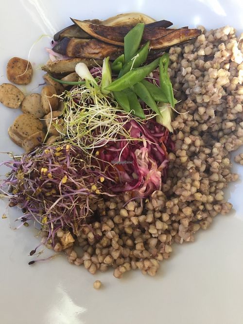 Buckwheat salad with tofu sausages.  at RawAttitude in Malaga