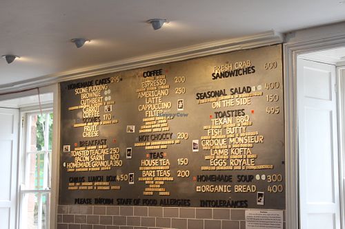 The menu (with clearly labelled vegan options!) at Pilgrims Coffee House in Lindisfarne