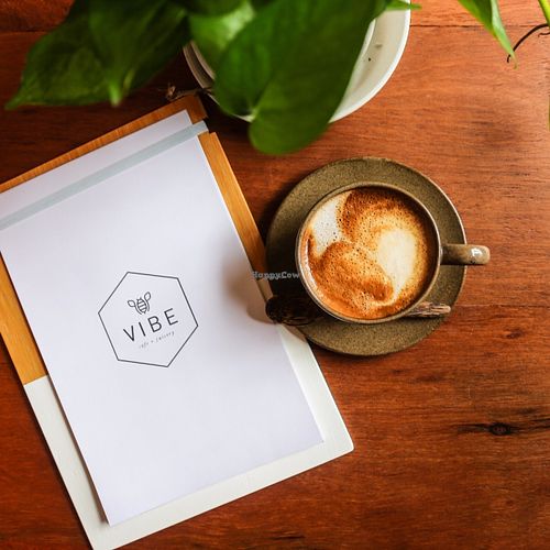 Dairy free organic coffee  at Vibe Cafe in Siem Reap
