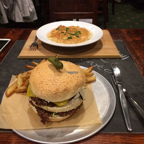 pickle burger and mac and cheese  at The Green Lion Pub in Rozelle
