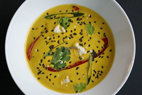 Lunch menu soup at LovingRaw in Ostrava