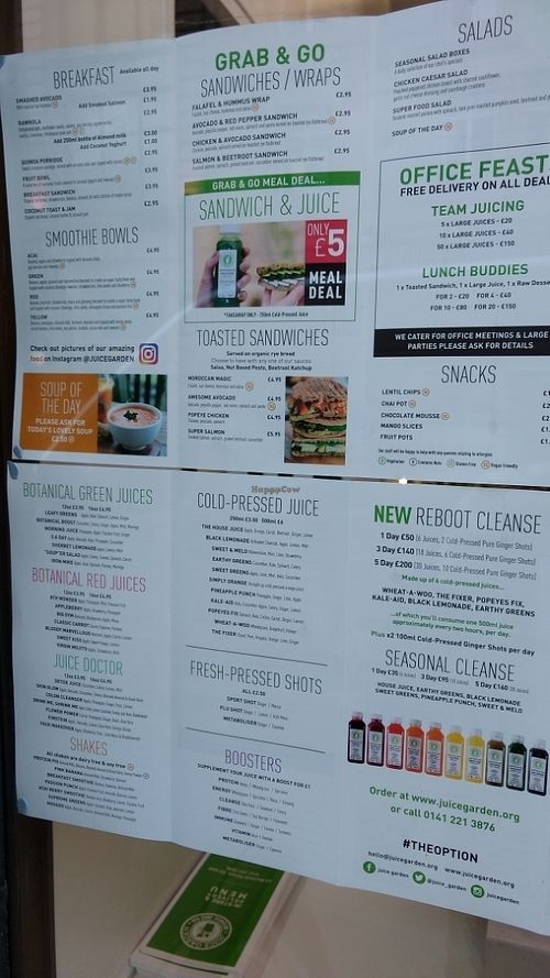 menu at Juice Garden - Renfield St in Glasgow