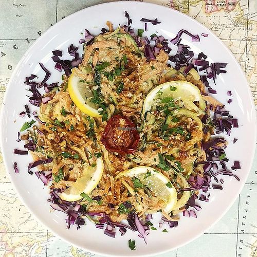 Raw Vegan Pad Thai main dish made with Seeds, Sun-Dried Tomatoes, Dates, Lemon and a range of Spices.  An extremely healthy and delicious main meal available every day. Free from Sugar or Gluten at Urban Orchard in Madrid