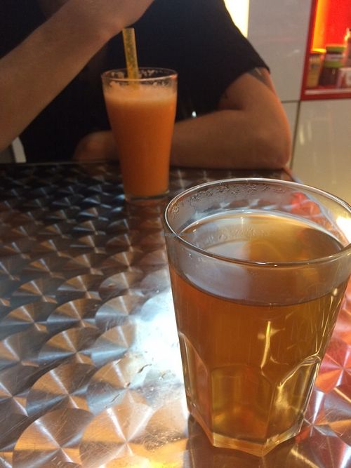 Carrot orange juice and super detox tea  at Sunfresh Cafe/Detox Kitchen in Kuala Lumpur