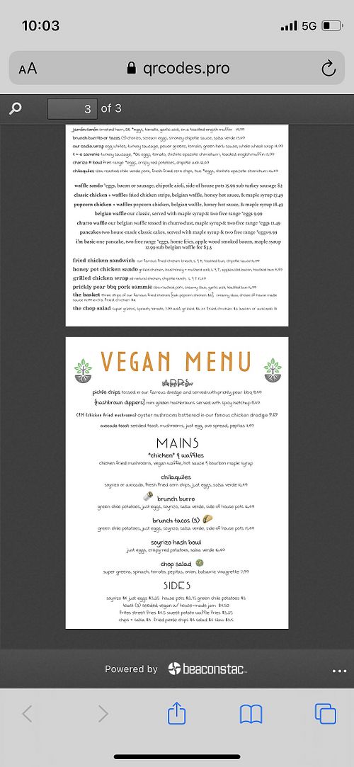 Vegan menu  at Jewel's Bakery and Cafe in Phoenix