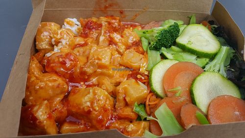 Curry tofu with chili sauce and fresh veggies at Sate Asian Grill in Boston