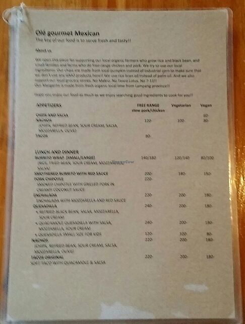 menu 1 at Olé Tacos & Southern Thai Cuisine in Chiang Mai