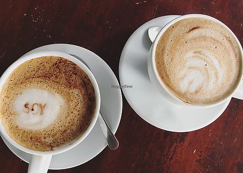 Vegan cappuccinos: with soy milk and with coconut milk☕️ at Cafe Culture in Koh Tao