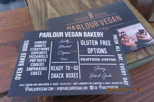postcard at Parlour Vegan Bakery in Boca Raton