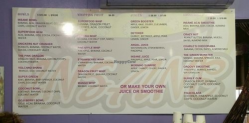 wall menu at Insane Acai Bar in West End