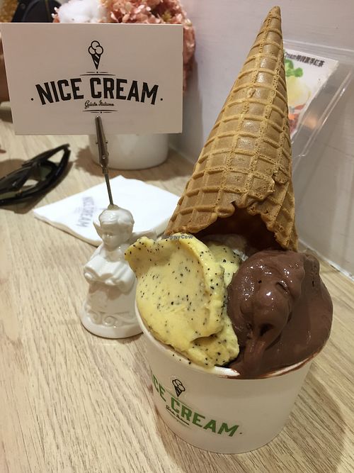 Chocolate, passion fruit and coconut combo at Nice Cream in Taipei