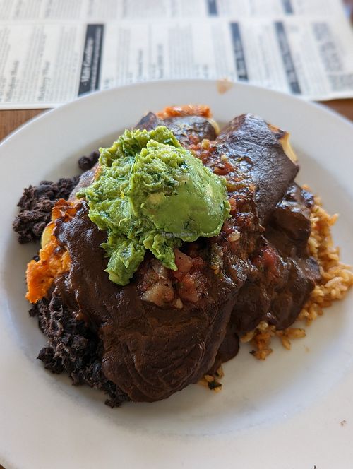 Yam enchiladas made vegan at Boundary Bay Brewery in Bellingham