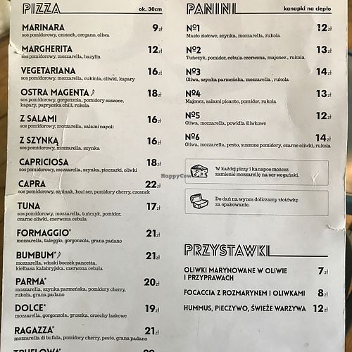 Menu at Wisniowy Piec in Olsztyn