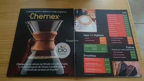 menu at Biomarket Salitre in Bogota