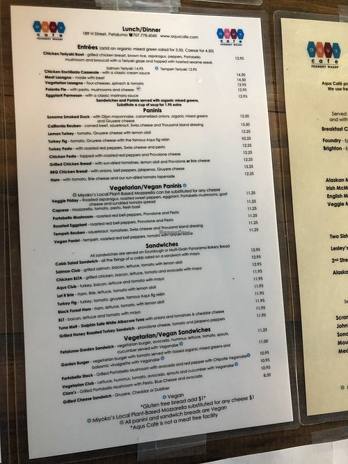 Menu as of 10/25/20 at Aqus Cafe in Petaluma