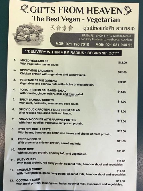 Menu part 2 at Gifts from Heaven in Auckland